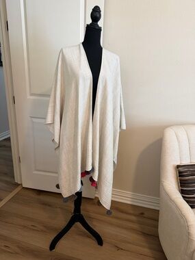 MerSea Light Cream Open-Front Women’s Shawl with Tassel Trim